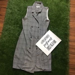 Plaid Blazer Dress Black White L